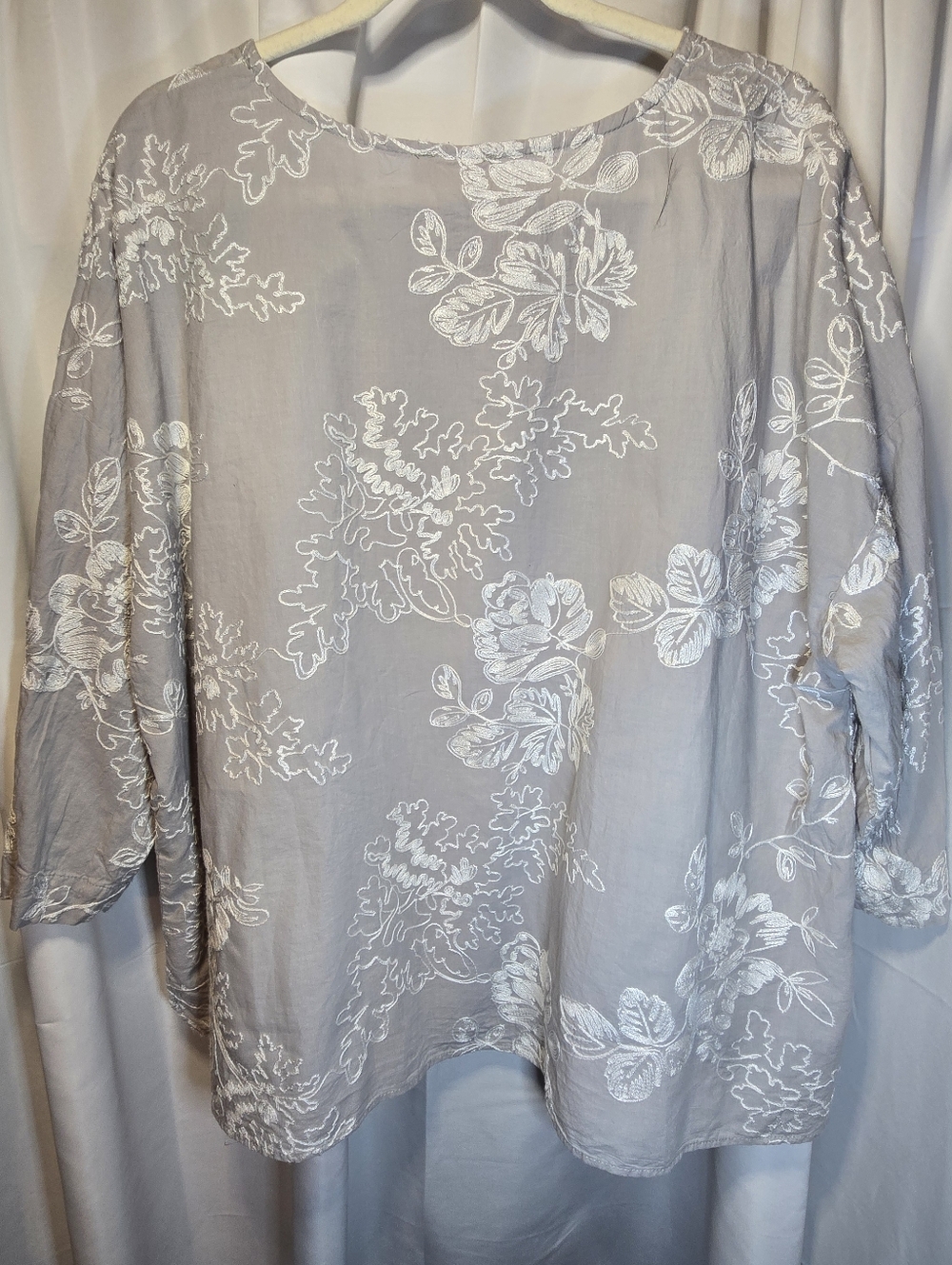 Cynthia Rowley Light Gray Tunic with White Floral Embroidery 2xl Plus Size - Picture 5 of 6
